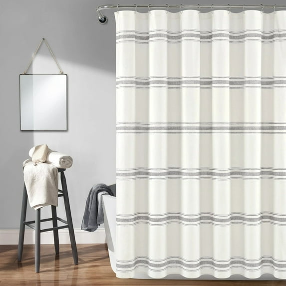 Lush Decor Farmhouse Stripe Shower Curtain Gray Single 72X72