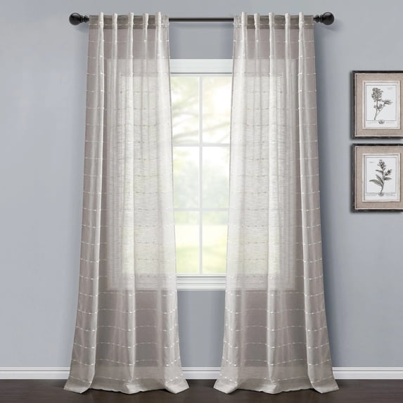 Lush Decor Farmhouse Textured Back Tab/Rod Pocket Sheer Window Curtain Panels Gray 38x84 Set