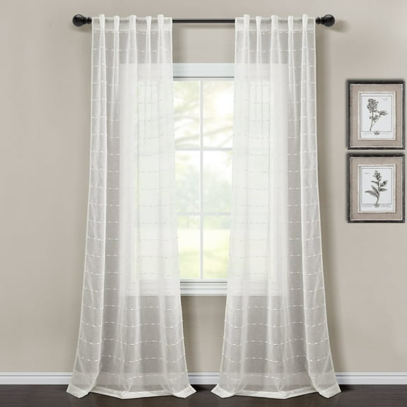 Lush Decor Farmhouse Textured Back Tab/Rod Pocket Sheer Window Curtain Panels White 38x84 Set