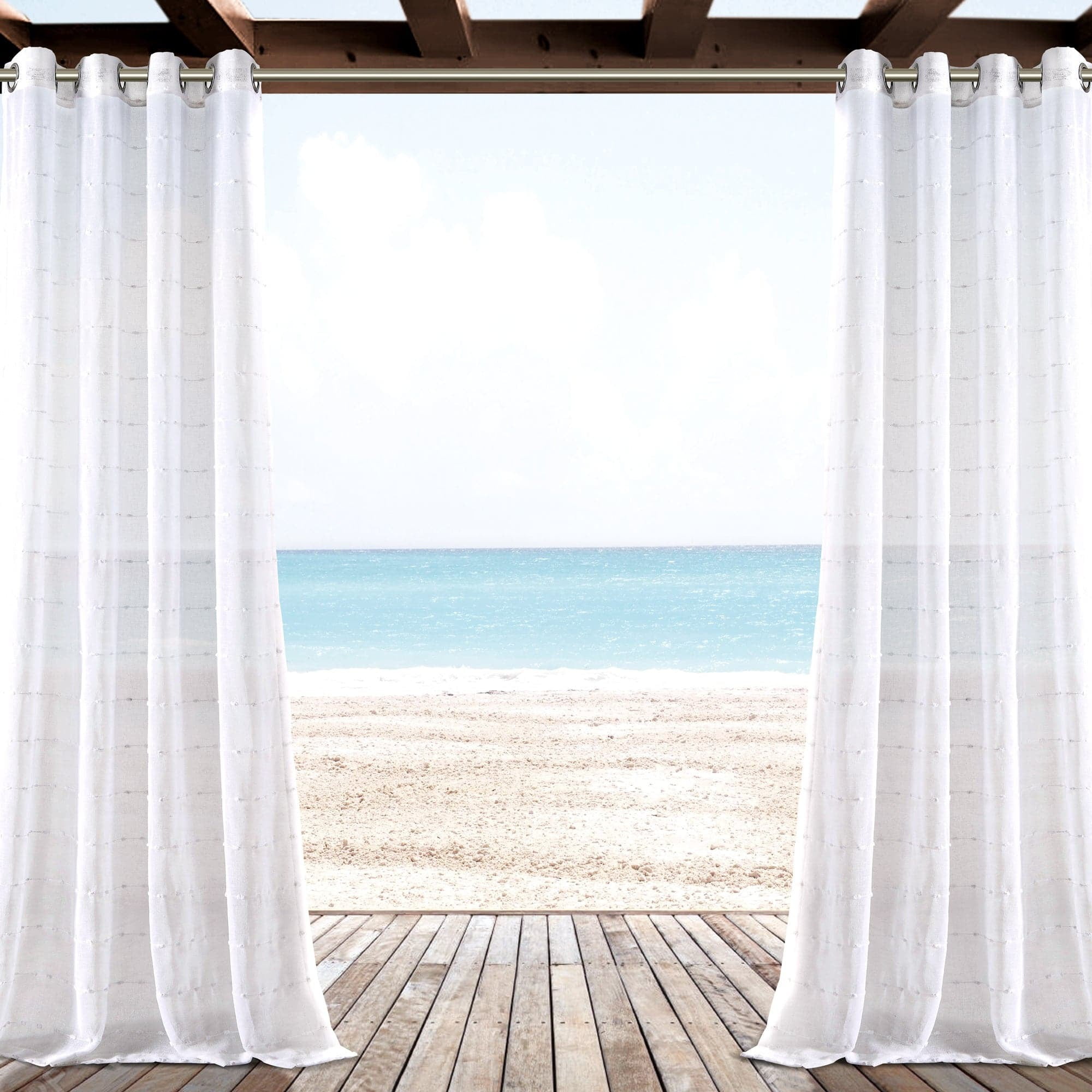 Lush Decor Farmhouse Textured Grommet Sheer Indoor/Outdoor Window Curtain Panel White Single 50x84