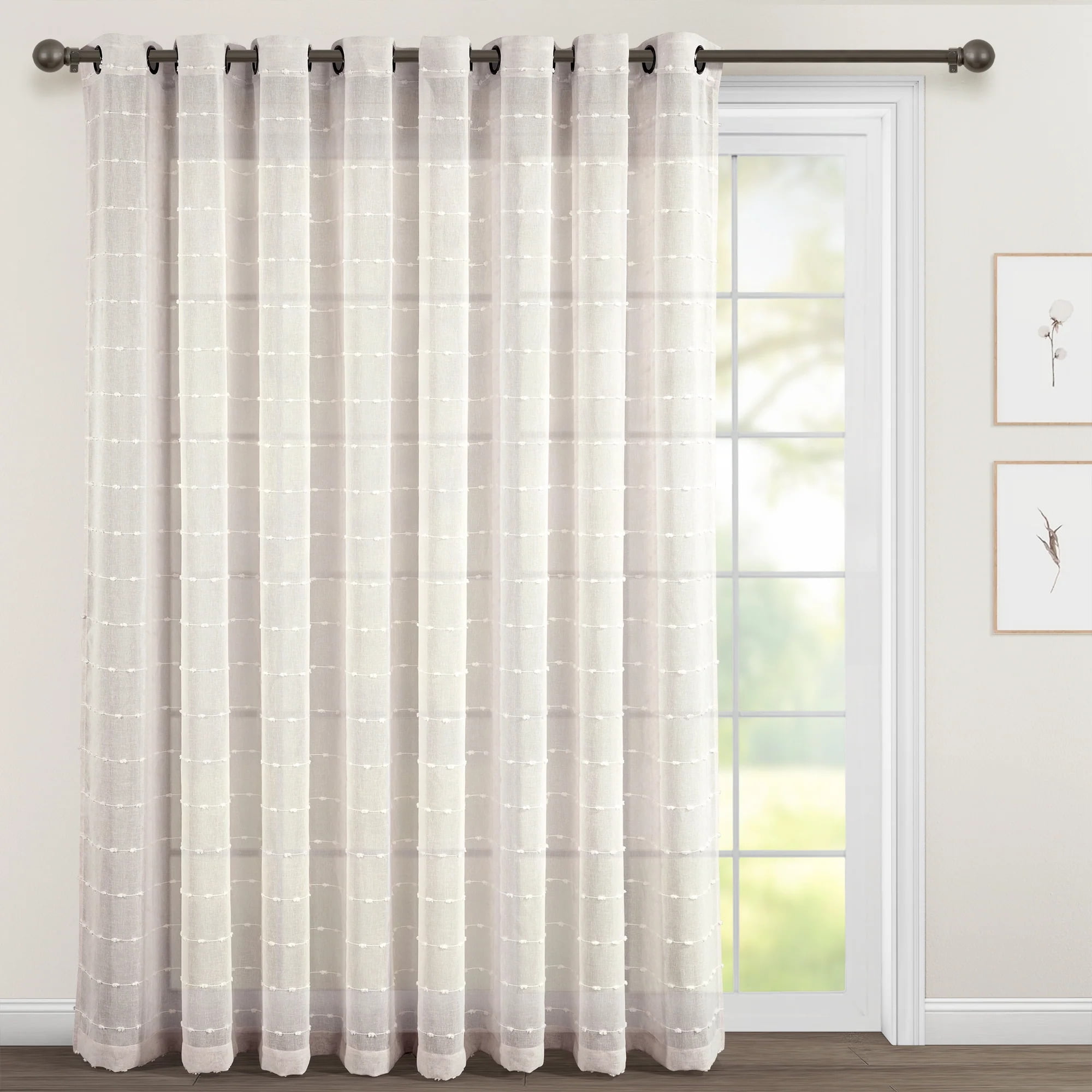 Beige Sheer Polyester Grommet Curtain Panel 115"W x 84"L