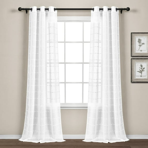 Lush Decor Farmhouse Textured Sheer Collection Farmhouse White Textured Grommet Sheer Curtain Sets, 38" x 84" (2 Panels)