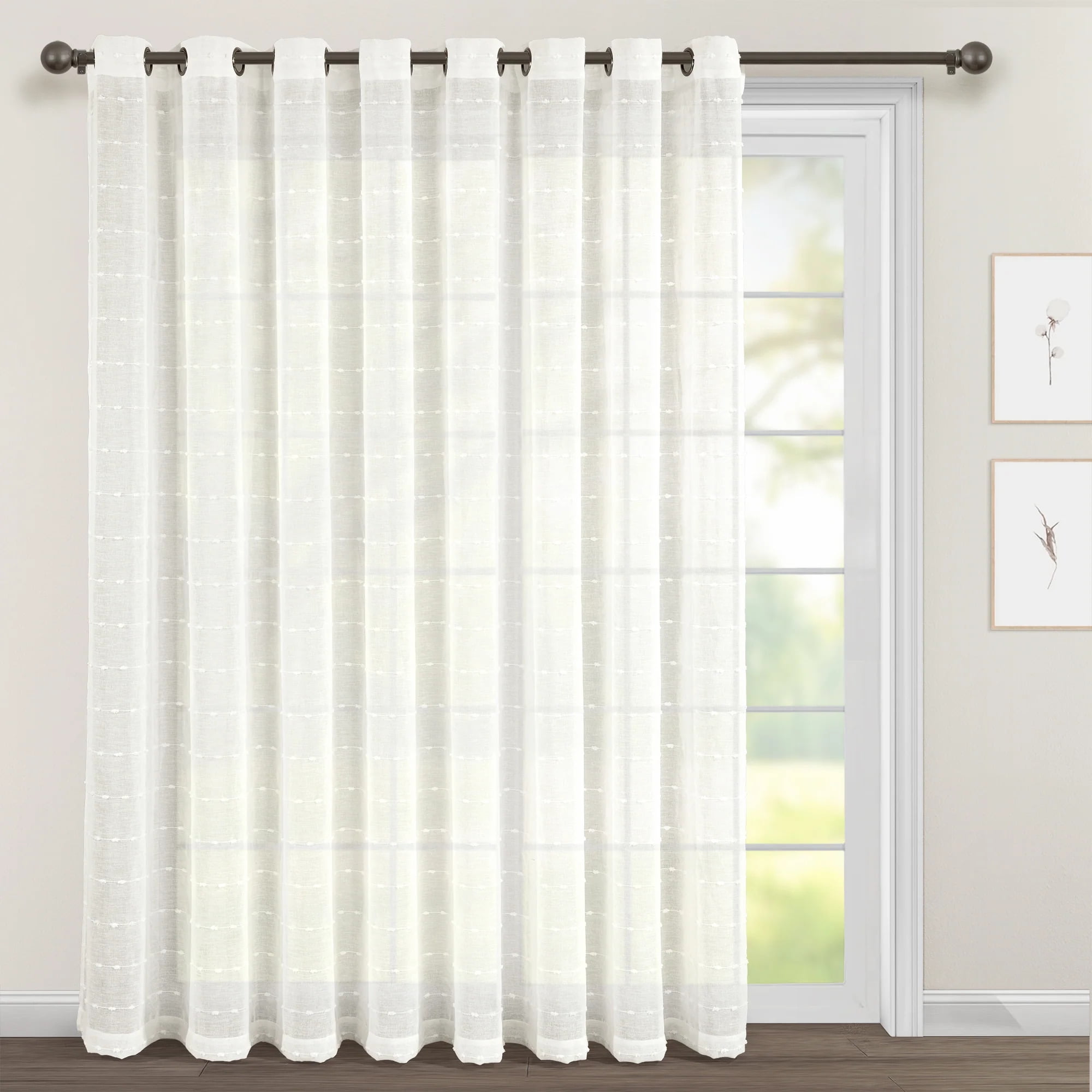 Extra Wide White Sheer Grommet Curtain Panel for Large Windows