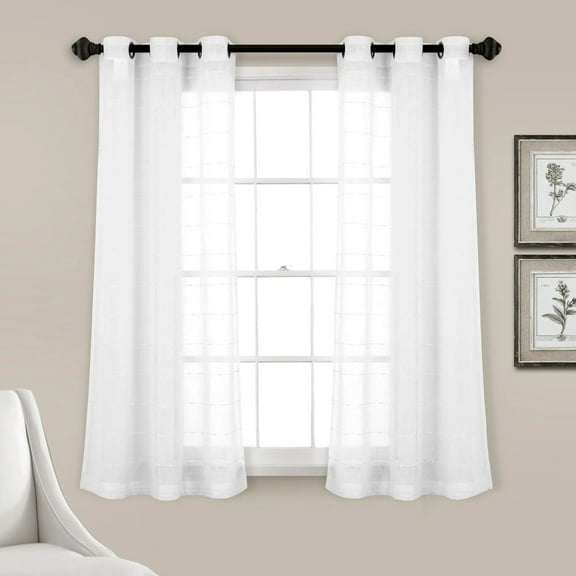 Lush Decor Farmhouse Textured Grommet Sheer Window Curtain Panels Bleach White 38X63 Set