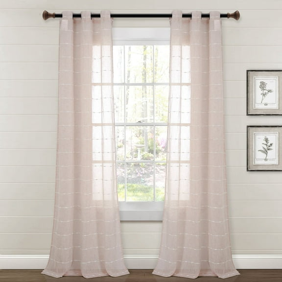 Lush Decor Farmhouse Textured Grommet Sheer Window Curtain Panels Blush 38X84 Set