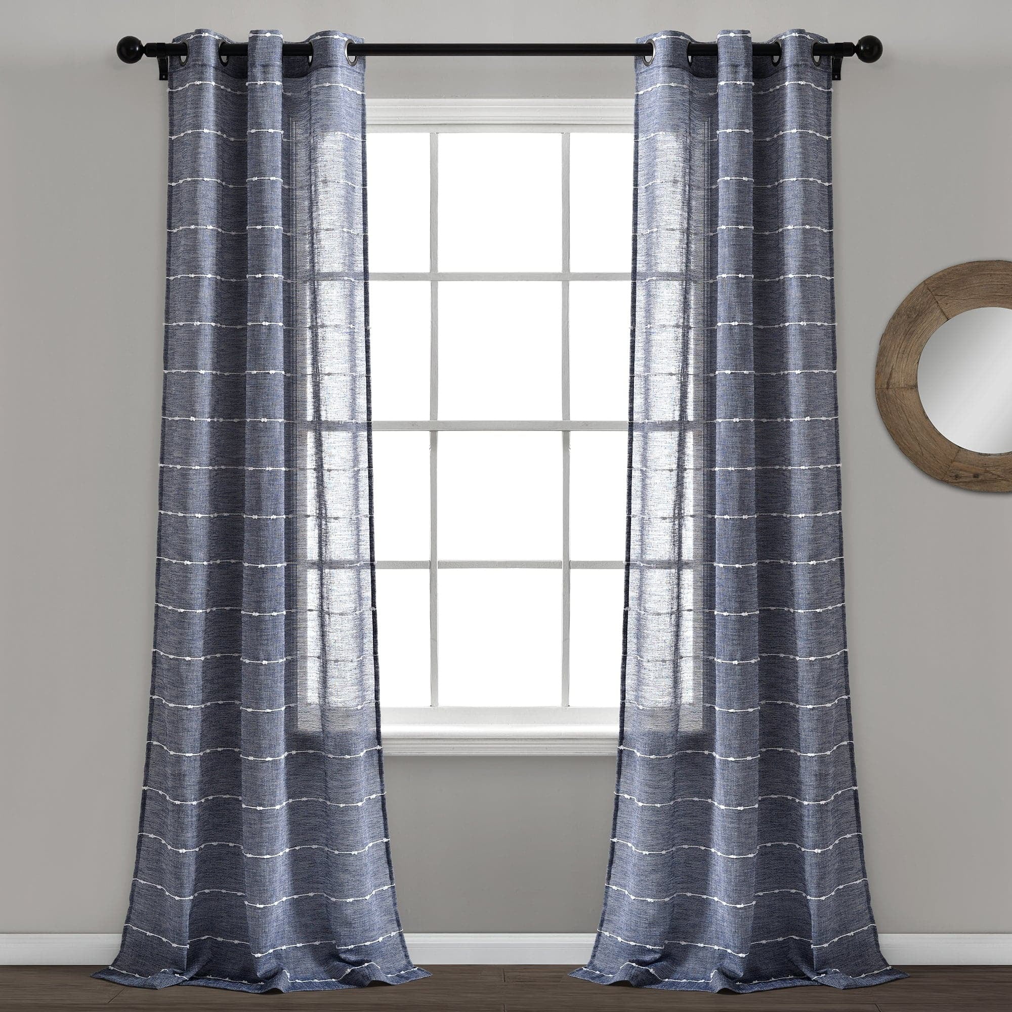 Navy Sheer Polyester Grommet Window Curtain Panels, 38"W x 108"L