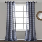 Lush Decor Farmhouse Textured Grommet Sheer Window Curtain Panels Navy 38X108 Set