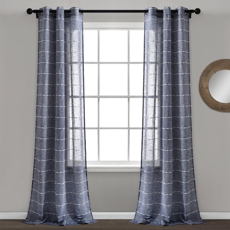 Lush Decor Farmhouse Textured Grommet Sheer Window Curtain Panels Navy 38X108 Set