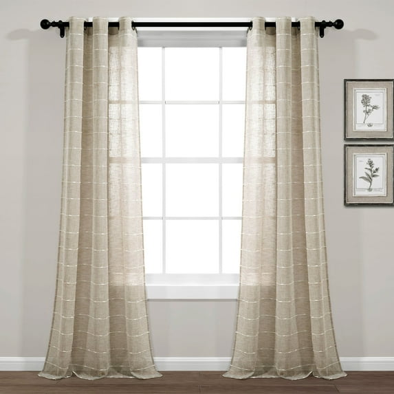 Lush Decor Farmhouse Textured Grommet Sheer Window Curtain Panels Neutral 38X95 Set