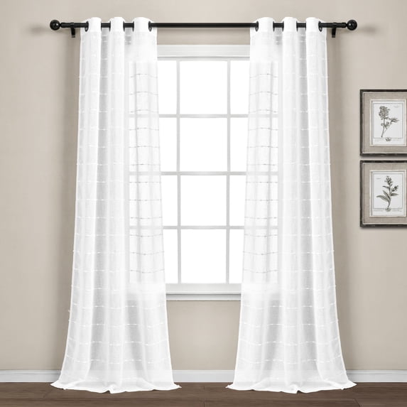 Lush Decor Farmhouse Textured Grommet Sheer Window Curtain Panels White 38X120 Set