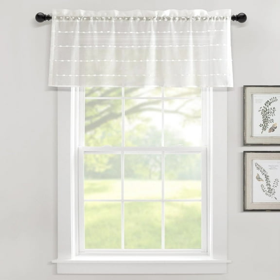 Lush Decor Farmhouse Beige Textured Sheer Window Valance Curtains, 52 x 18