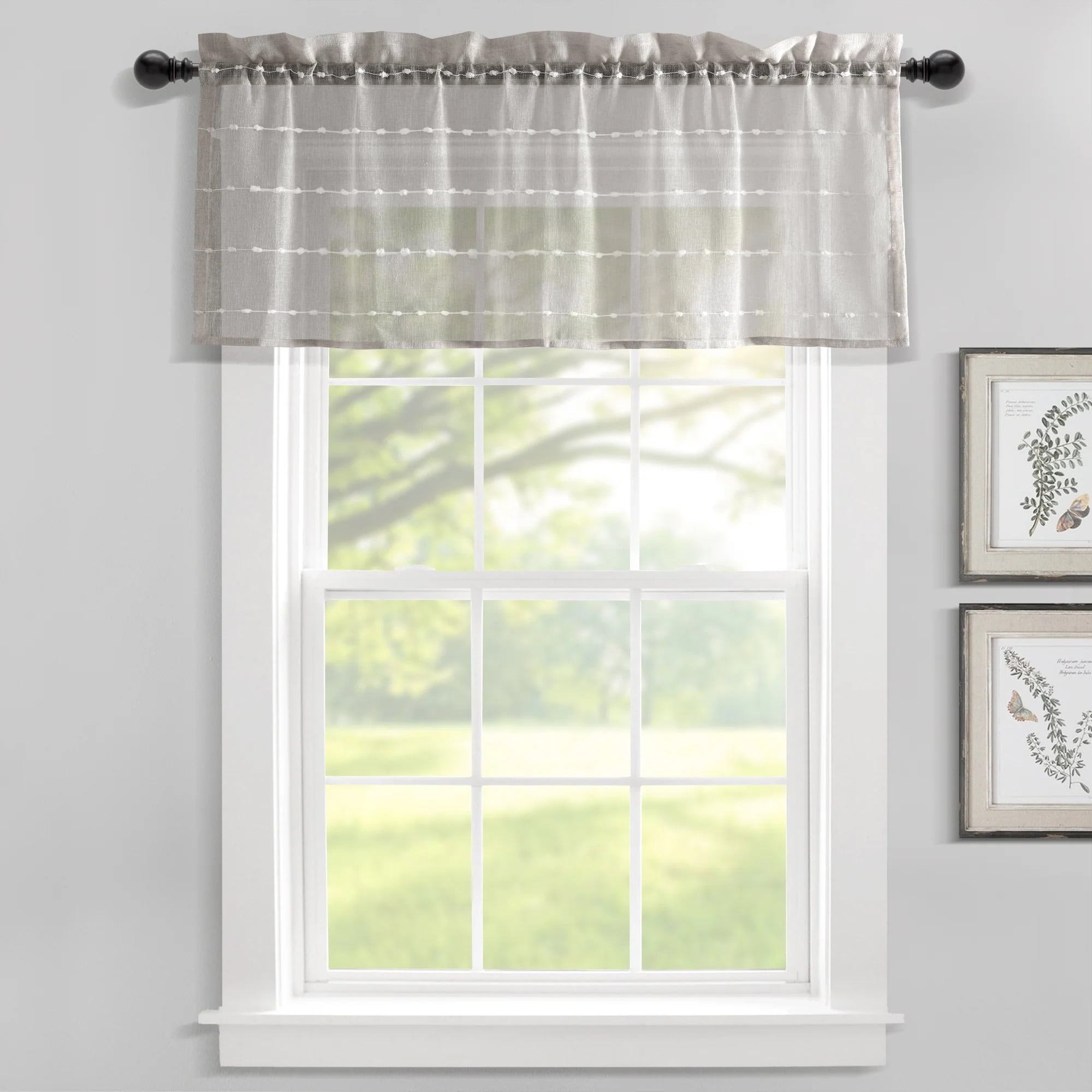 Gray Textured Sheer Rod Pocket Valance, 52"W x 18"L