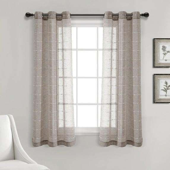 Lush Decor Farmhouse Textured Sheer Window Curtain Panels, Brown, 38x63 Set