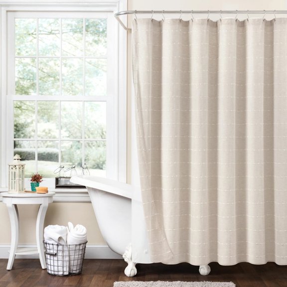 Lush Decor Farmhouse Textured Sheer With Peva Lining Shower Curtain Beige 2Pc Set 72X72