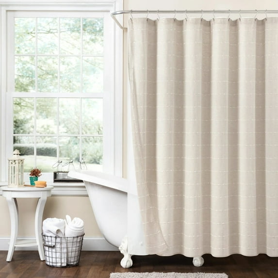 Lush Decor Farmhouse Textured Sheer With Peva Lining Shower Curtain Beige 2Pc Set 72X72