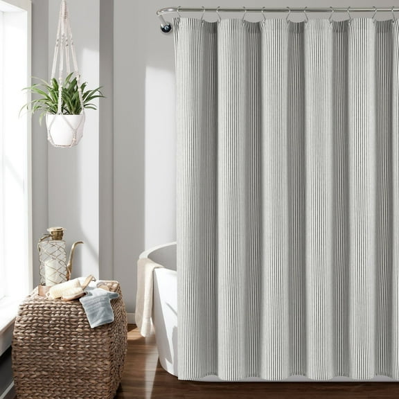 Lush Decor Farmhouse Vintage Stripe Yarn Dyed Cotton Shower Curtain Gray Single 72X72