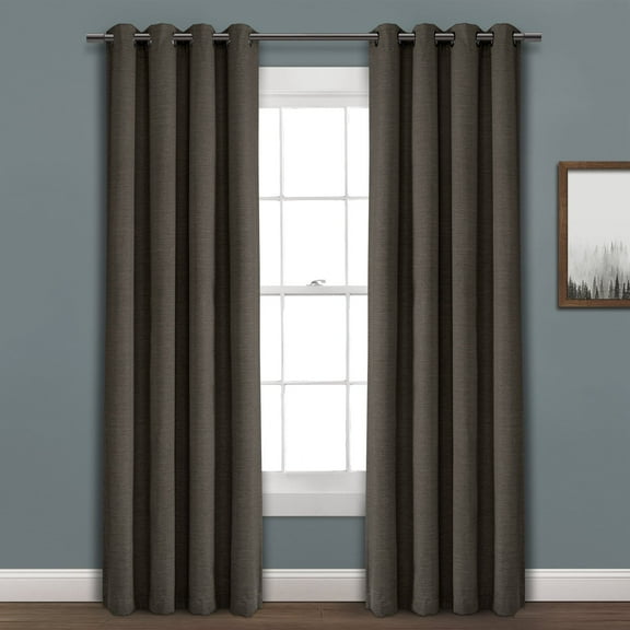 Lush Decor Faux Linen Absolute Grommet Blackout 100% Blackout 84" x 52" Solid Charcoal Metal Grommets Single Window Panel