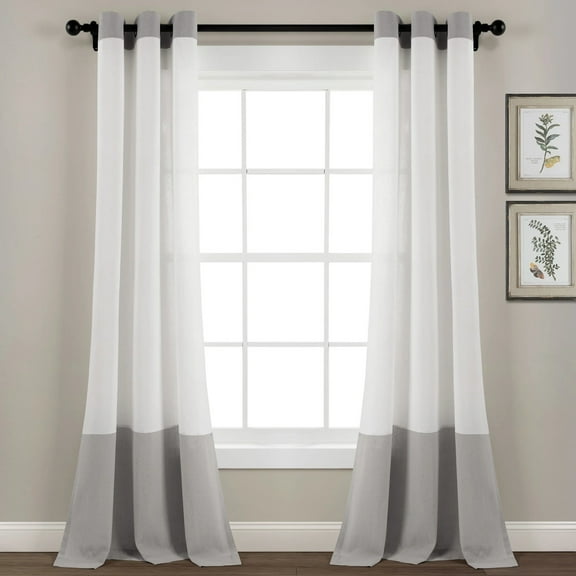 Lush Decor Faux Linen Grommet Colorblock Window Panel - Gray/White -Single- 84 x 40