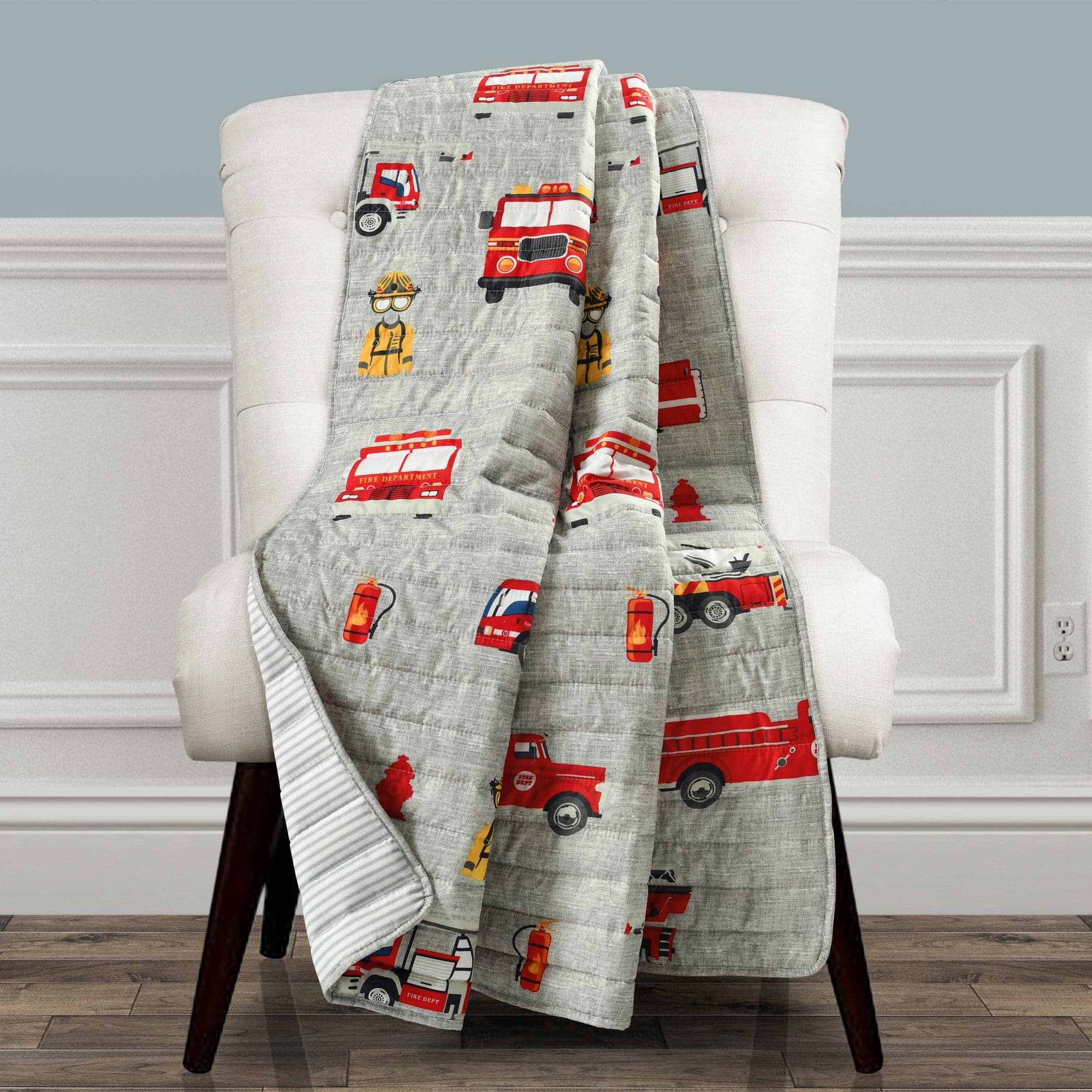 Toddler Girls' Reversible Red and Gray Fire Truck Throw Blanket
