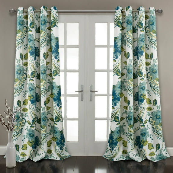 Lush Decor Floral Paisley Room Darkening 95" x 52" Paisley Blue 100% Polyester Metal Grommets 2-Pc Set Window Panel