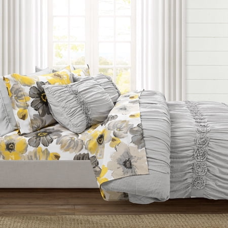 Lush Decor Floral Polyester Sheet Sets, Queen, (6 Pieces)