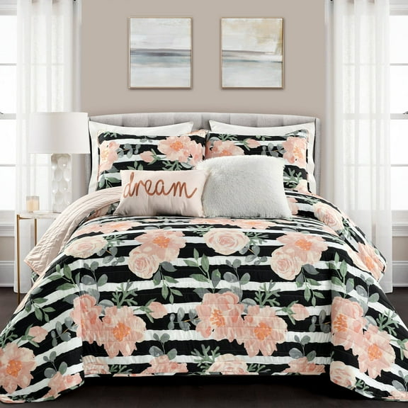 Lush Decor Floral Reversible Washable Quilt Sets, Full/Queen, Multi-color, 5-Pieces