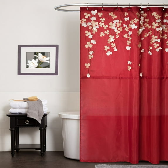 Lush Decor Flower Drop Shower Curtain, 72-Inch by 72-Inch, Red