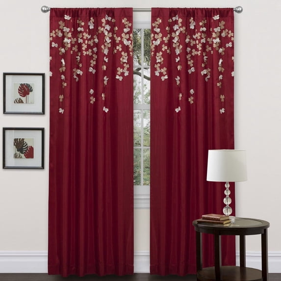 Lush Decor Flower Drops Floral Red Single Window Panel Curtain, 42" x 84"