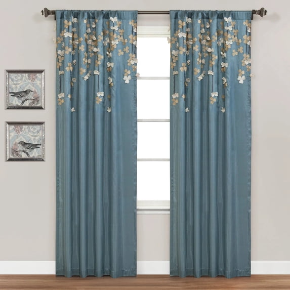 Lush Decor Flower Drops 95" x 42" Floral Blue 100% Polyester 3" Rod Pocket Single Window Panel