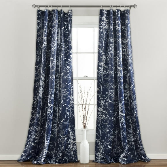 Lush Decor Forest Room Darkening 95" x 52" Floral Navy 3" Rod Pocket Pair Window Panel