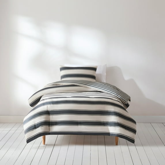 Lush Decor Gale Cabana Stripe? Reversible Comforter 2 Piece Set Twin/ Twin Xl Neutral & Gray - Striped Bedding Set - Kids Gray Comforter - Coastal Dorm Decor