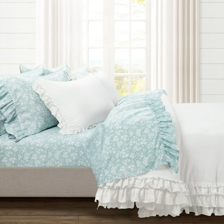 Lush Decor Garden Of Flowers Ruffle Sheet Set Blue 6Pc Set Queen