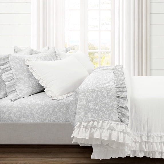 Lush Decor Garden Of Flowers Ruffle Sheet Set Grey - Queen