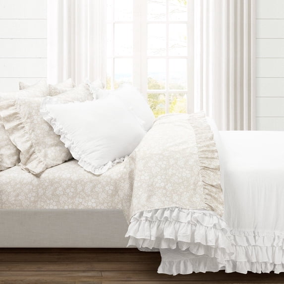 Lush Decor Garden Of Flowers Ruffle Sheet Set Neutral 6Pc Set King