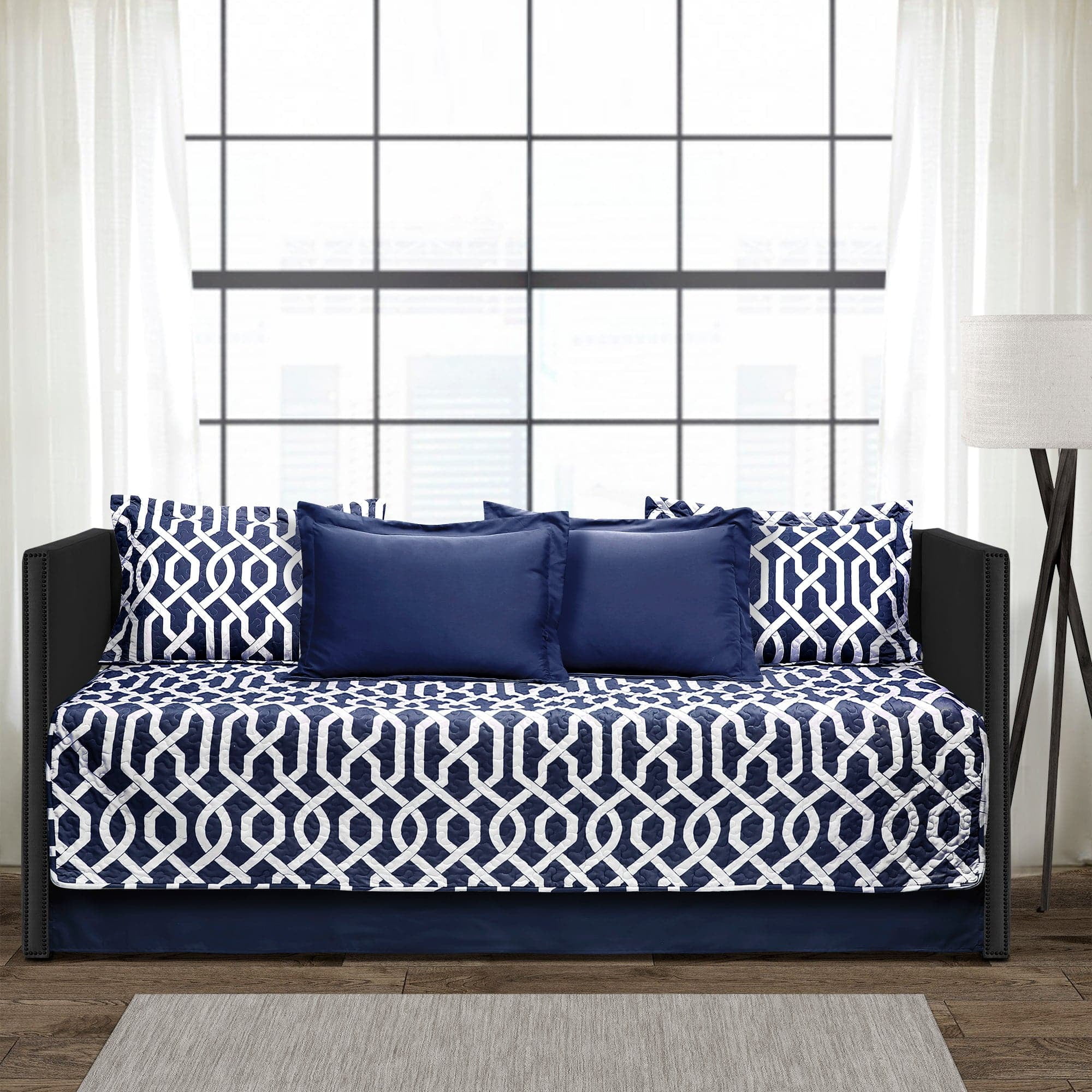 Navy and White Trellis 6-Piece Cotton Daybed Cover Set