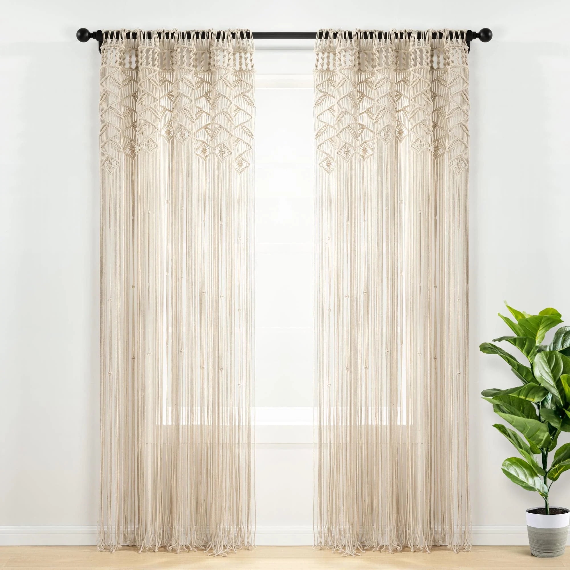 Lush Decor Boho Macrame Leaf Cotton Window Curtain, Light Filtering