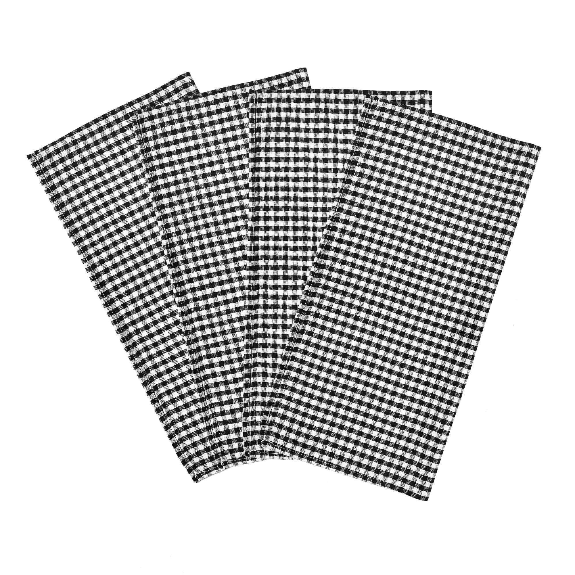 18" Square Black and Off-White Cotton Gingham Napkin Set