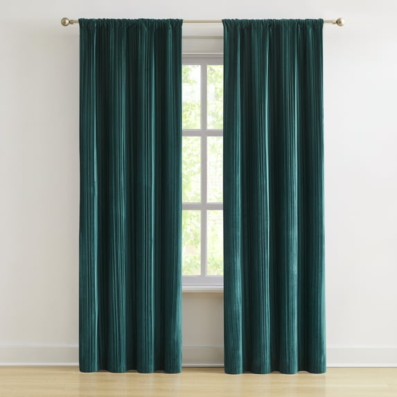 Lush Decor Glam Pleated Velvet Light Filtering Window Curtain Panels?? Pair 38" W X 84" L Teal?? - Velvet Curtains - Drapes - Dark Green Curtains - Glam Decor