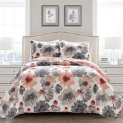 Lush Decor Gray Floral Polyester Quilts, Queen - Reversible (3 Count)