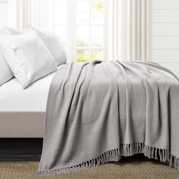 Lush Decor Gray Geometric Cotton Reversible Bed Blanket King