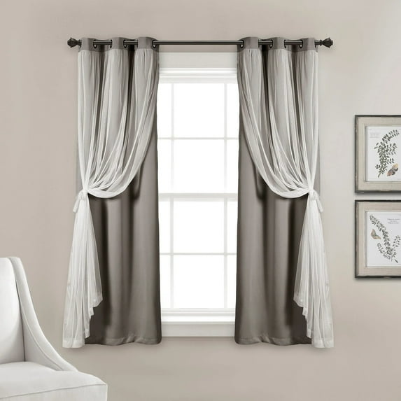 Lush Decor Grommet Sheer Window Curtain Panels With Insulated Blackout Lining Solid Color 100% Polyester, Dark Gray, 63"L x 38"W, Set of 2