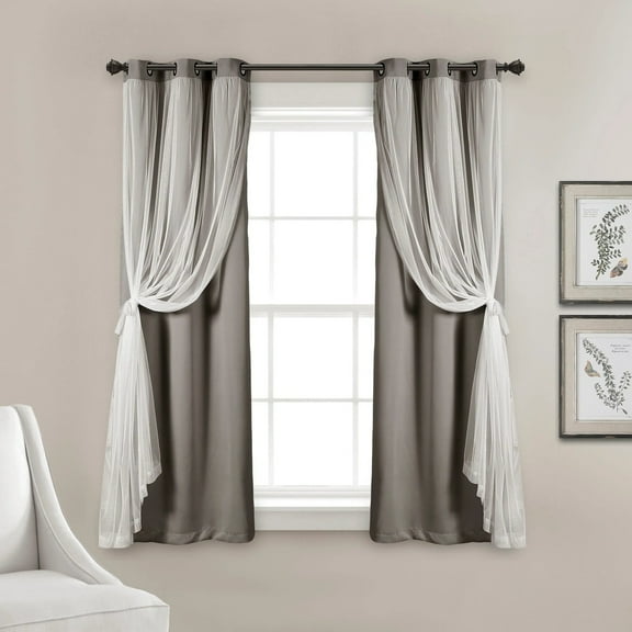 Lush Decor Grommet Sheer Window Curtain Panels With Insulated Blackout Lining Solid Color 100% Polyester, Dark Gray, 63"L x 38"W, Set of 2