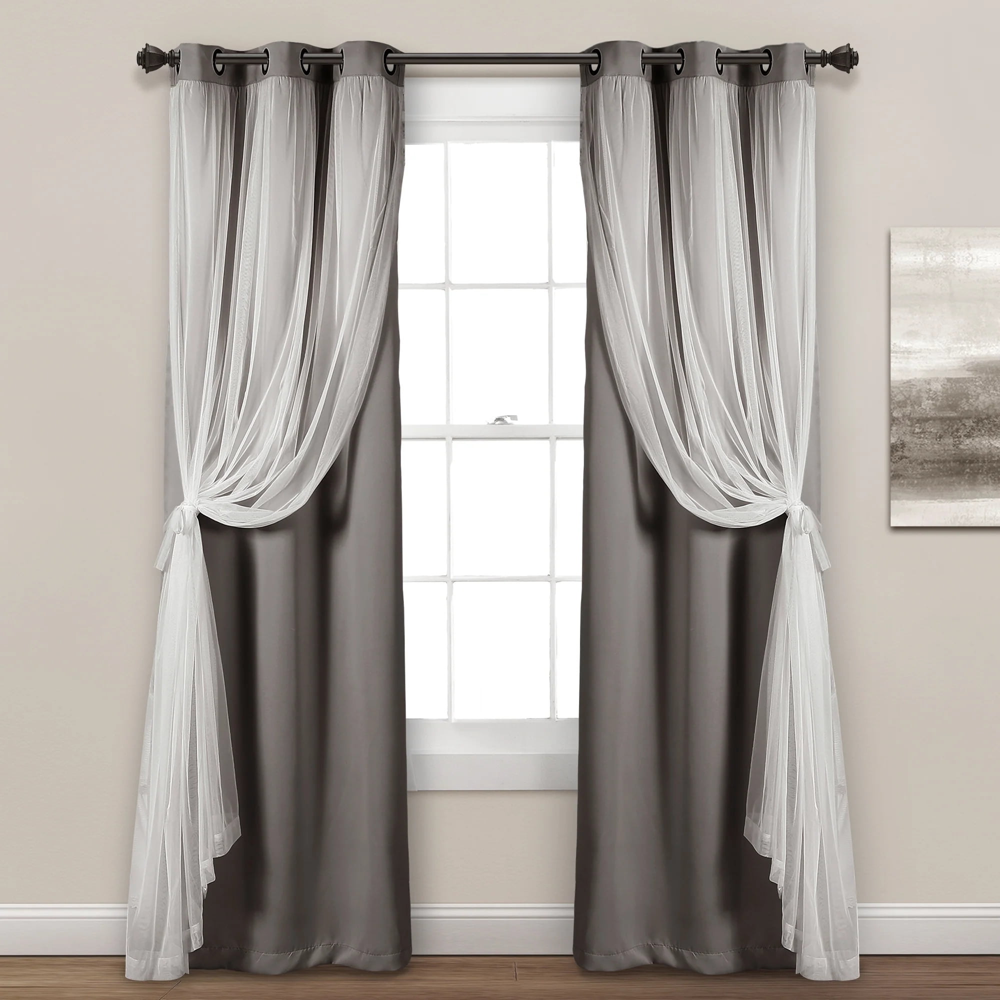 Dark Gray Sheer Grommet Blackout Polyester Window Panels