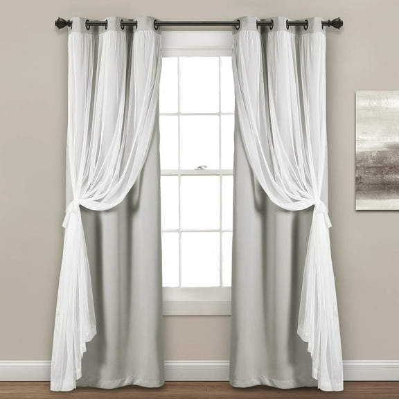 Lush Decor Grommet Sheer Window Curtain Panels With Insulated Blackout Lining Solid Color 100% Polyester, Light Gray, 95''L x 38''W, Set of 2