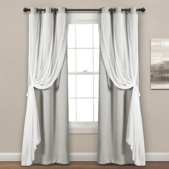 Lush Decor Grommet Sheer Window Curtain Panels With Insulated Blackout Lining Solid Color , Light Gray, 120"L x 38"W, Set of 2
