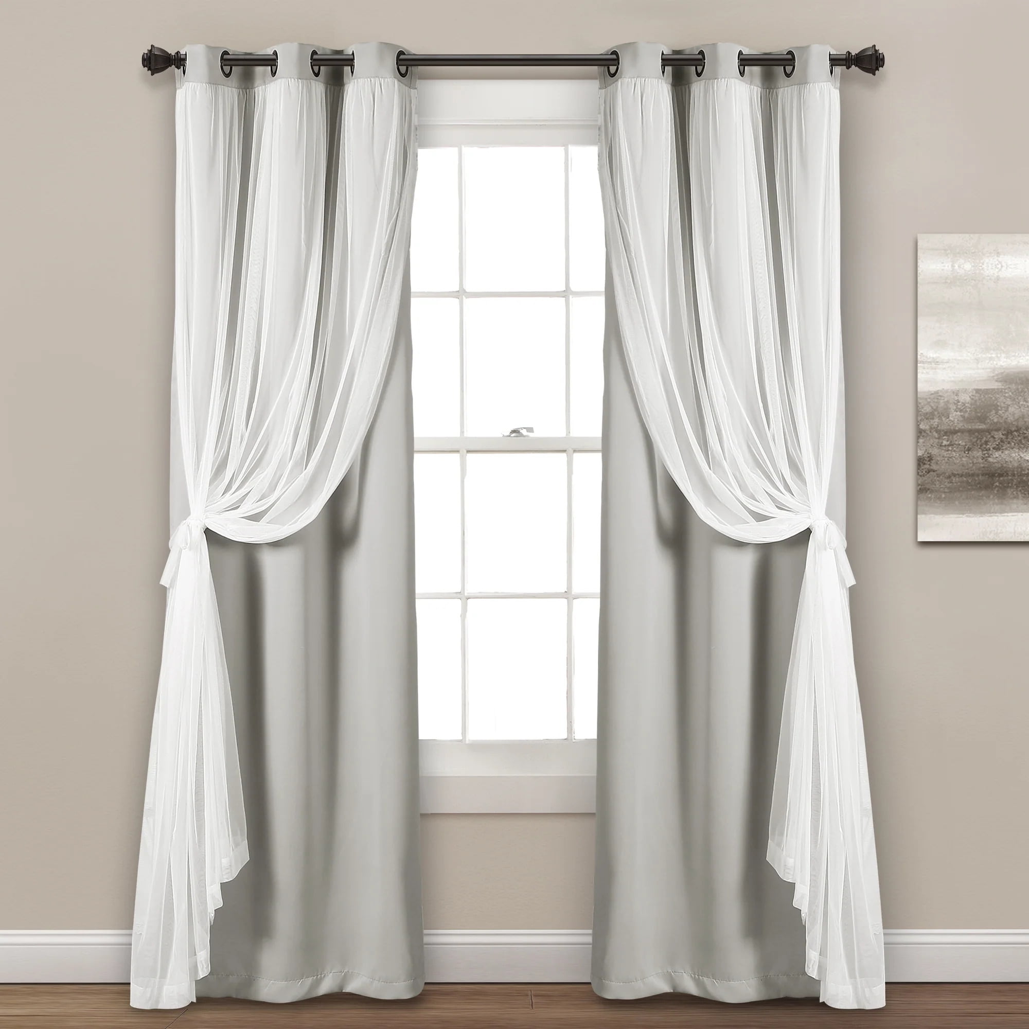 Light Gray Grommet Blackout Sheer Polyester Curtains, 38"W x 84"L, Set of 2