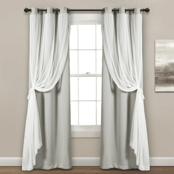 Lush Decor Grommet Sheer Window Curtain Panels With Insulated Blackout Lining Solid Color , Light Gray, 84"L x 38"W, Set of 2