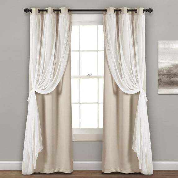 Lush Decor Grommet Sheer Window Curtain Panels With Insulated Blackout Lining Solid Color , Wheat, 95"L x 38"W, Set of 2