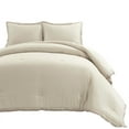 thumbnail image 1 of Lush Decor Hampton Double Flange Embroidered Contrast Edge Cotton Comforter Set, 3 Piece Set, Full/ Queen, Neutral & Copper - Hotel Bedding Set - Embroidered Trim - Beige Comforter - Minimalist Decor, 1 of 6