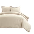 thumbnail image 1 of Lush Decor Hampton Double Flange Embroidered Contrast Edge Cotton Duvet Cover Set, 3 Piece Set, King, Neutral & Copper - Luxury Hotel Bedding Set - Beige Duvet Cover - Minimalist Decor, 1 of 12